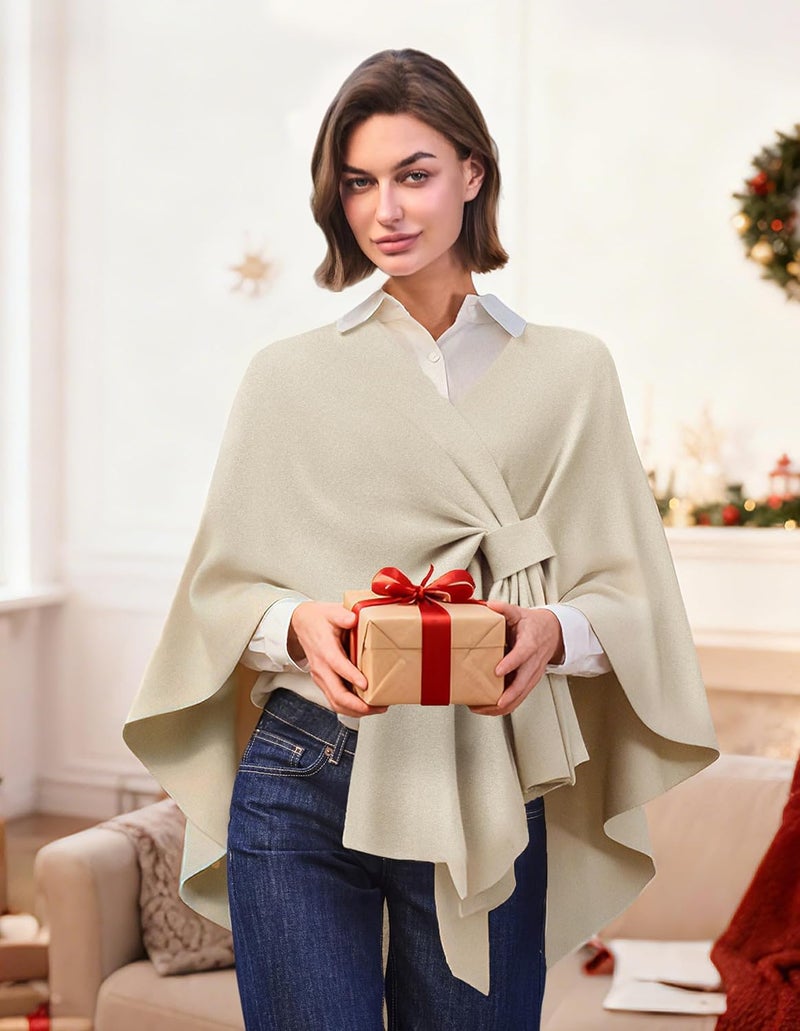 Puli Women's Elegant Shawl Wraps Soft Open Front Poncho Sweater for Spring Fall Winter - Image 3